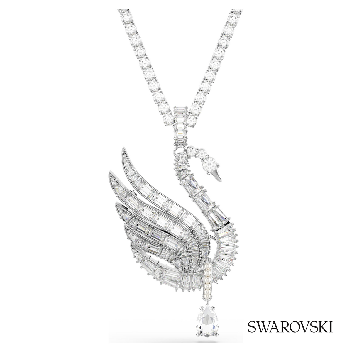 Vienna pendant and brooch, Mixed cuts, Swan, White, Rhodium plated – item 5754828