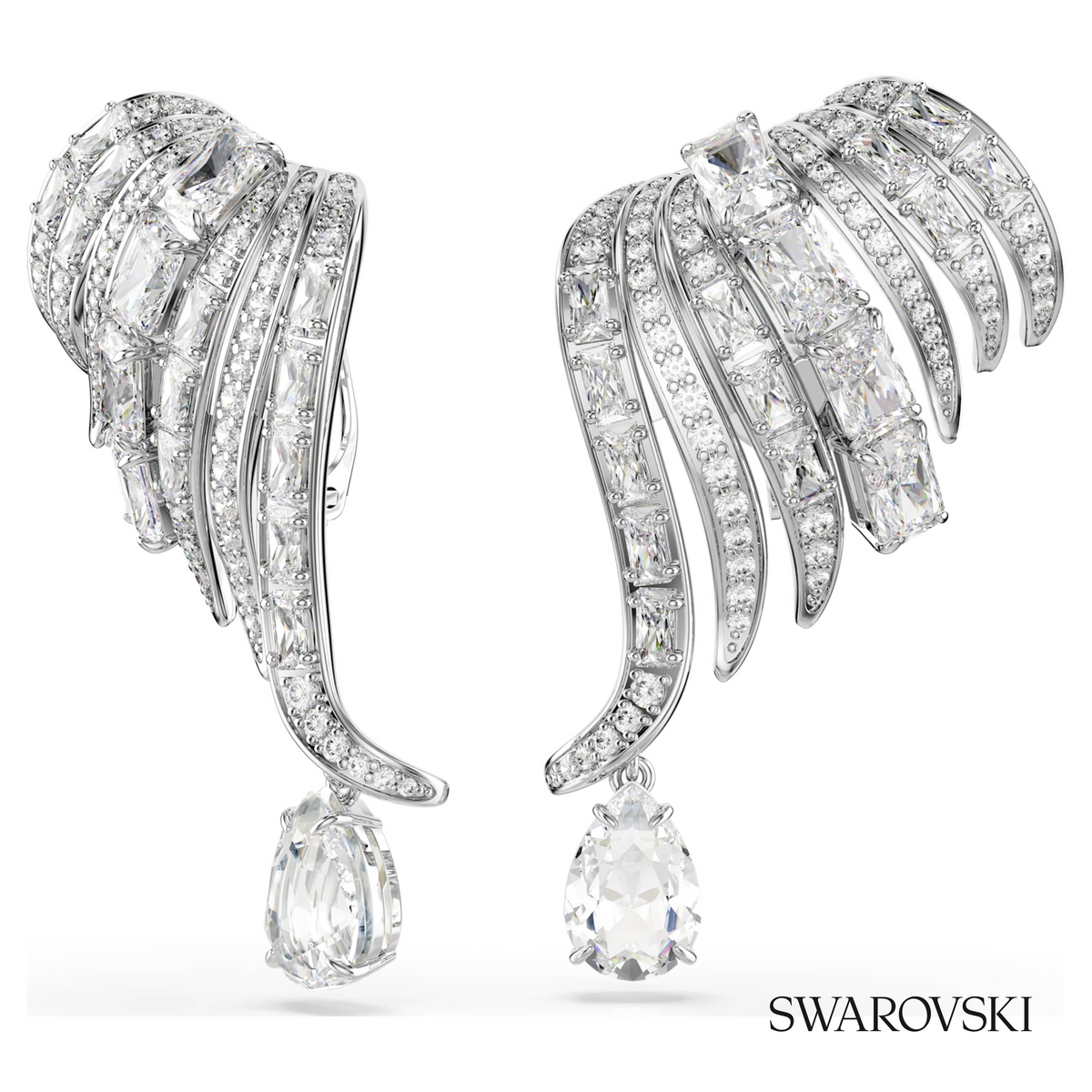 Vienna clip earrings, Mixed cuts, Swan, White, Rhodium plated – item 5755961 – view 2