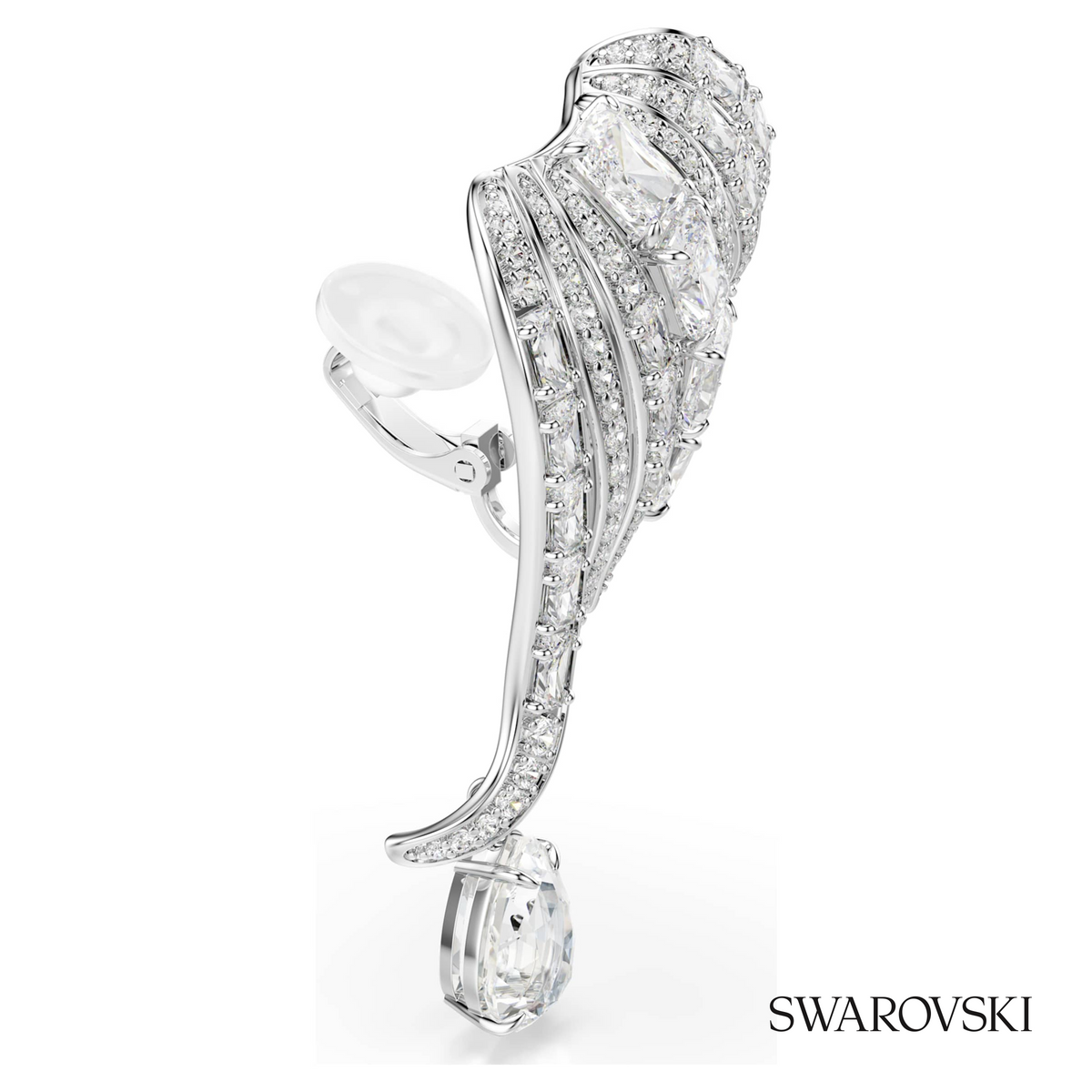 Vienna clip earrings, Mixed cuts, Swan, White, Rhodium plated – item 5755961 – view 3