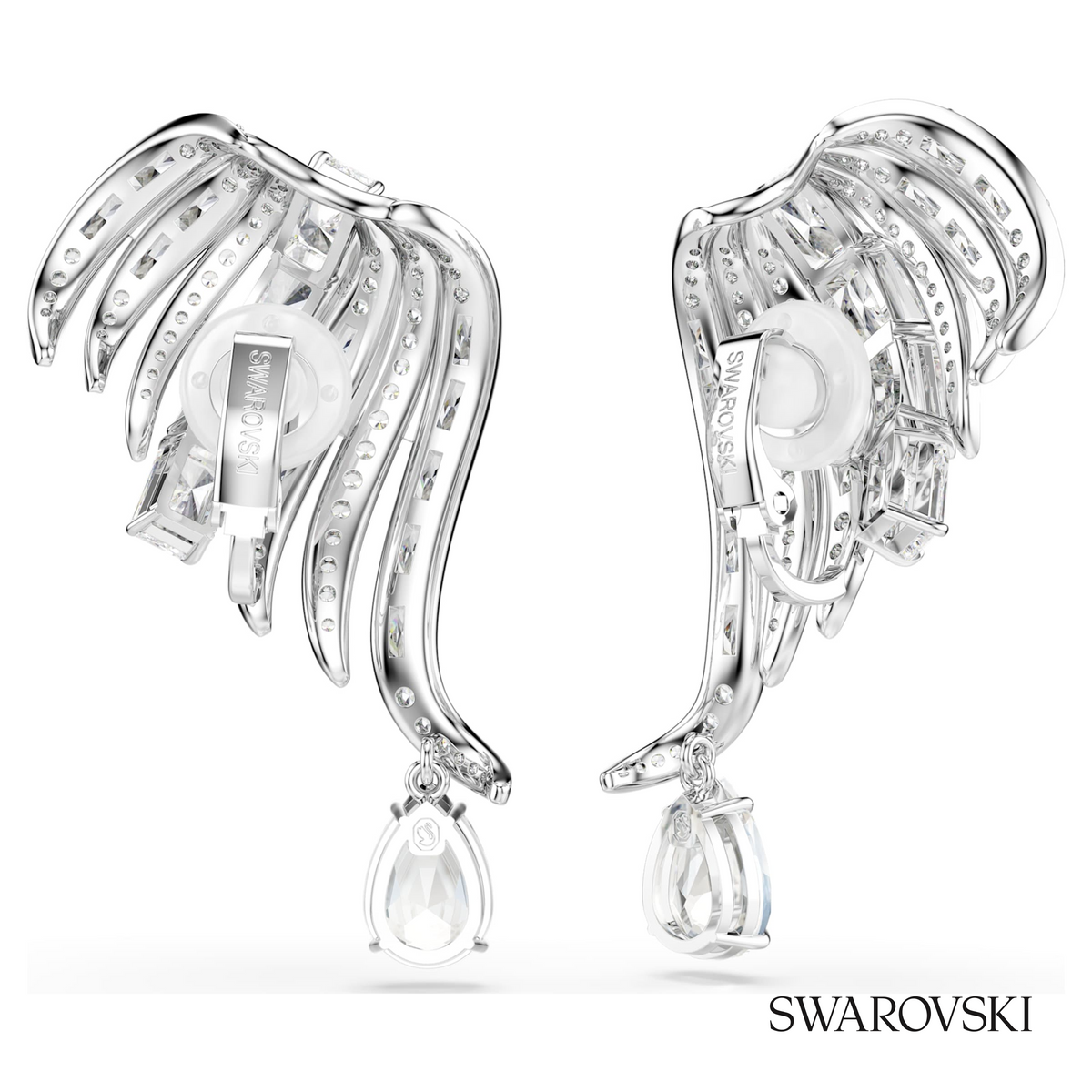 Vienna clip earrings, Mixed cuts, Swan, White, Rhodium plated – item 5755961 – view 4