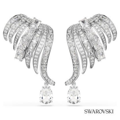 Vienna clip earrings, Mixed cuts, Swan, White, Rhodium plated – item 5755961