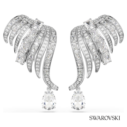 Vienna clip earrings, Mixed cuts, Swan, White, Rhodium plated – item 5755961