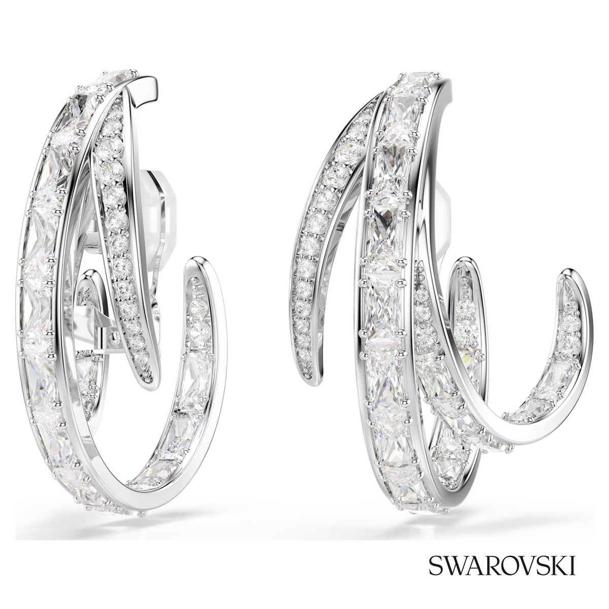 Vienna clip earrings, Mixed cuts, White, Rhodium plated – item 5756046