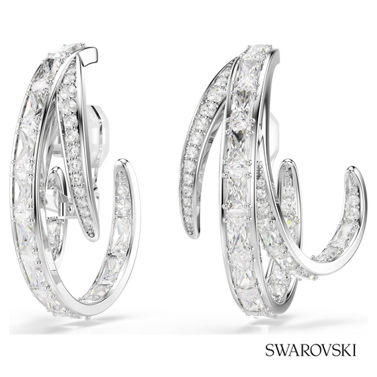 Vienna clip earrings, Mixed cuts, White, Rhodium plated – item 5756046