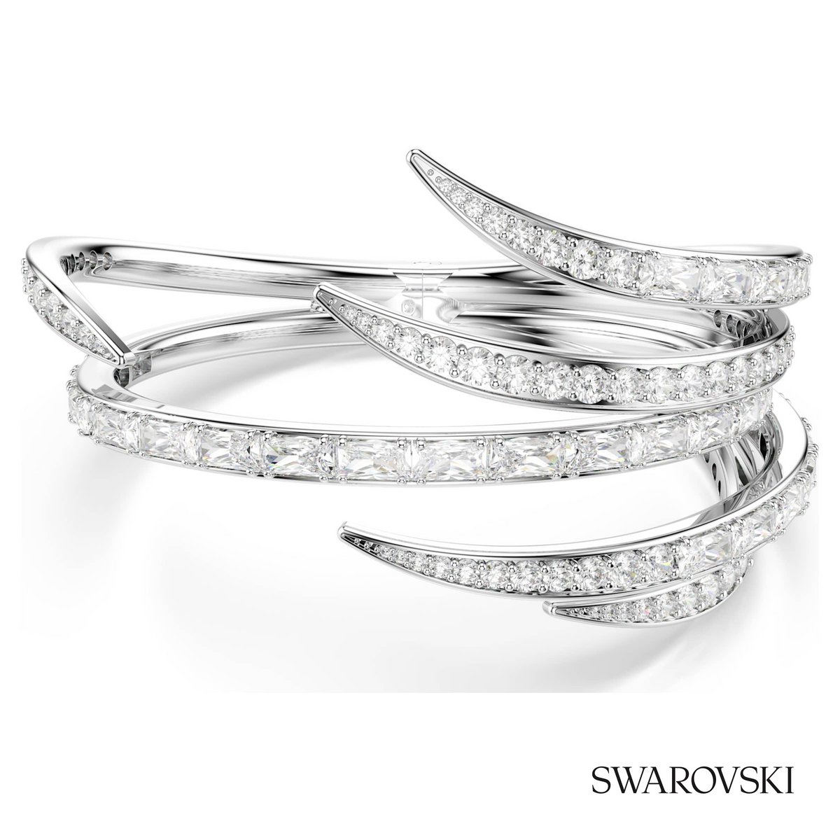 Vienna bangle, Mixed cuts, White, Rhodium plated – item 5756047
