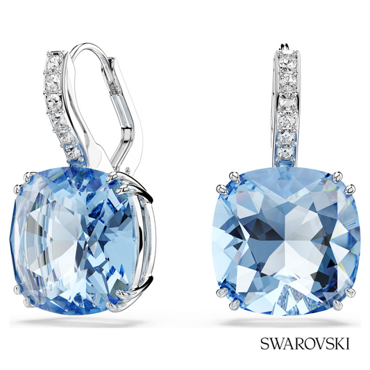 Millenia drop earrings, Cushion cut, Blue, Rhodium plated – item 5756150