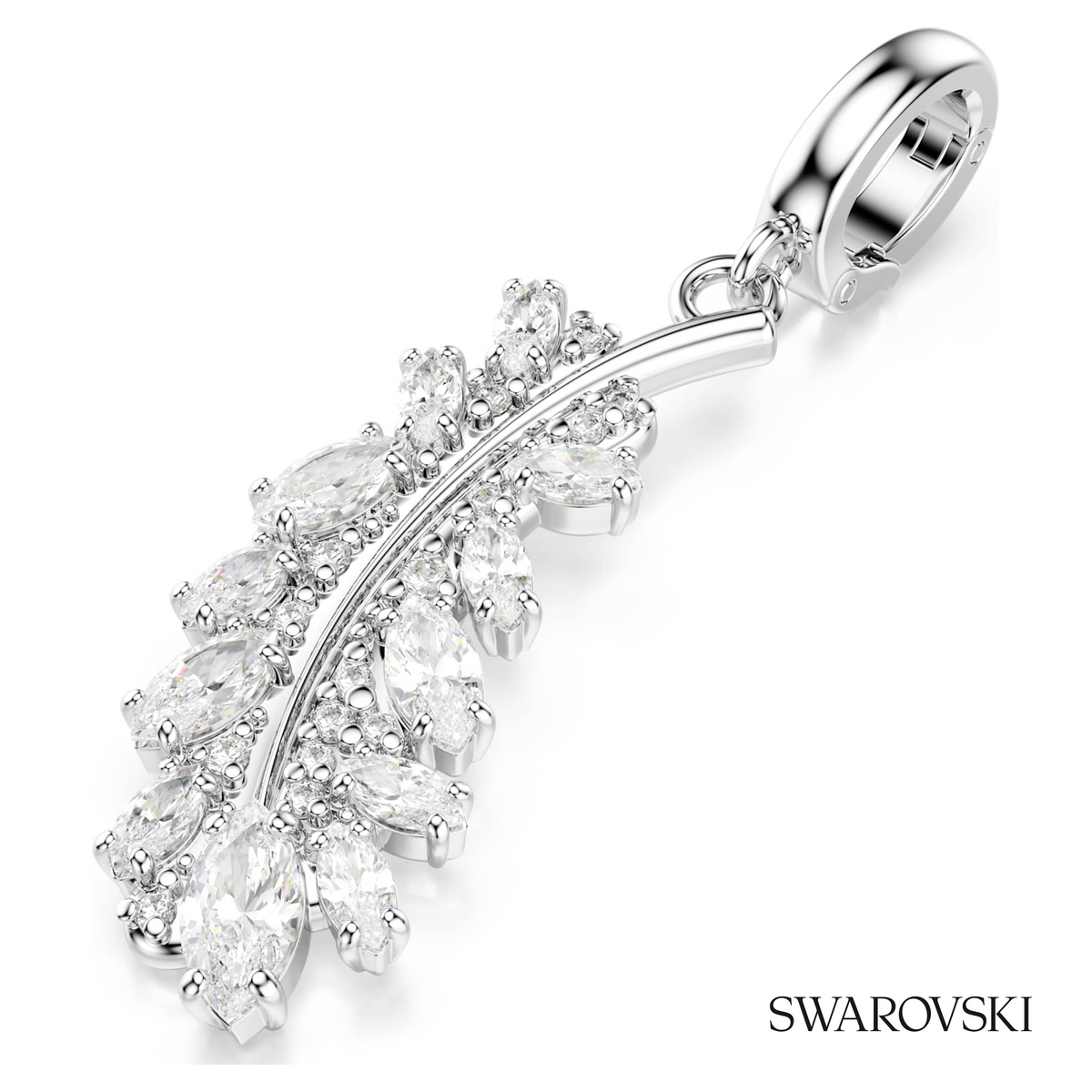 Vienna charm, Mixed cuts, Feather, White, Rhodium plated – item 5757739 – view 2