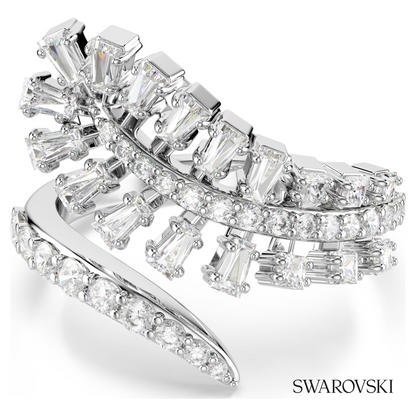 Vienna open ring, Mixed cuts, Feather, White, Rhodium plated – item 5757835
