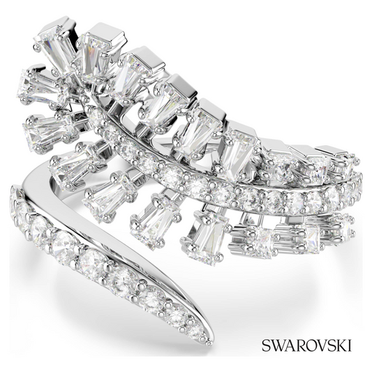Vienna open ring, Mixed cuts, Feather, White, Rhodium plated – item 5757835