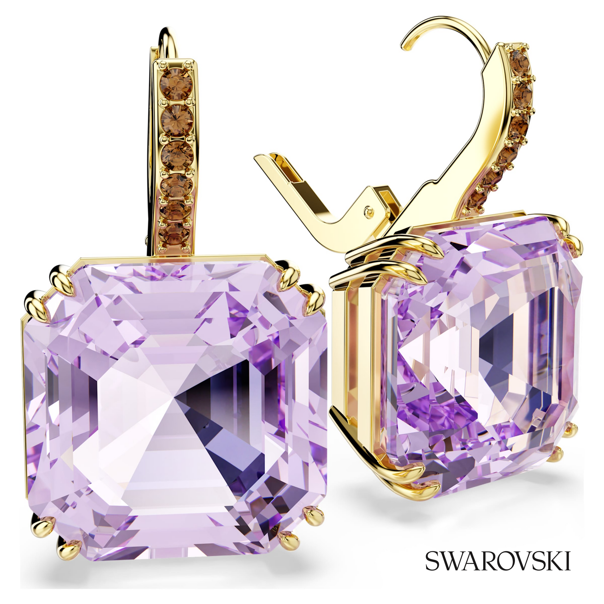 Swarovski Millenia drop earrings, Square cut, Purple, 18K – item 5759990 image 3