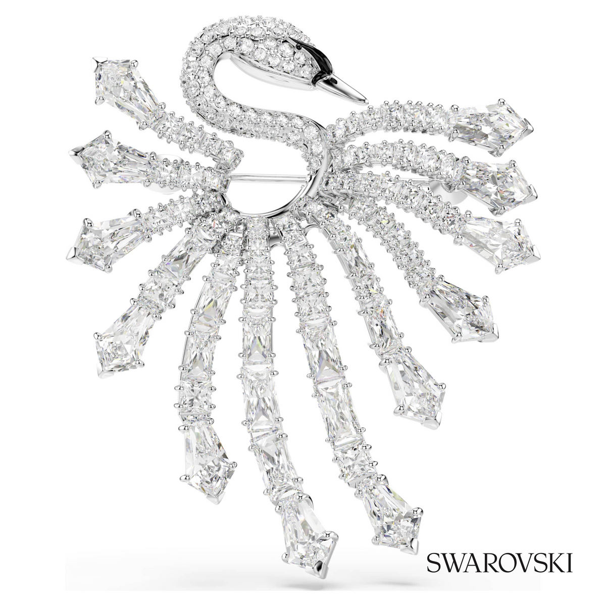 Vienna brooch, Mixed cuts, Swan, White, Rhodium plated – item 5760065