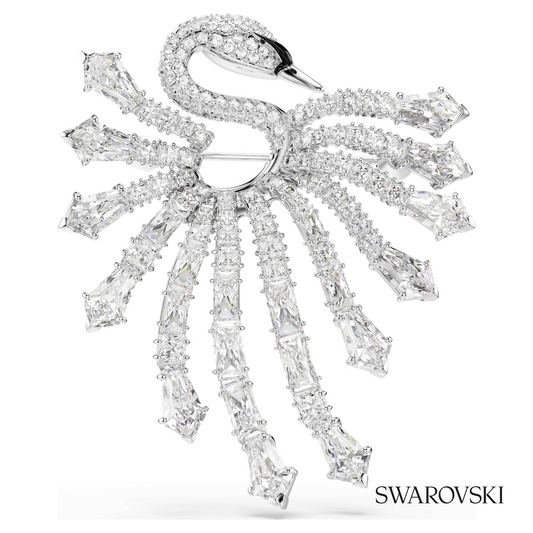 Vienna brooch, Mixed cuts, Swan, White, Rhodium plated – item 5760065