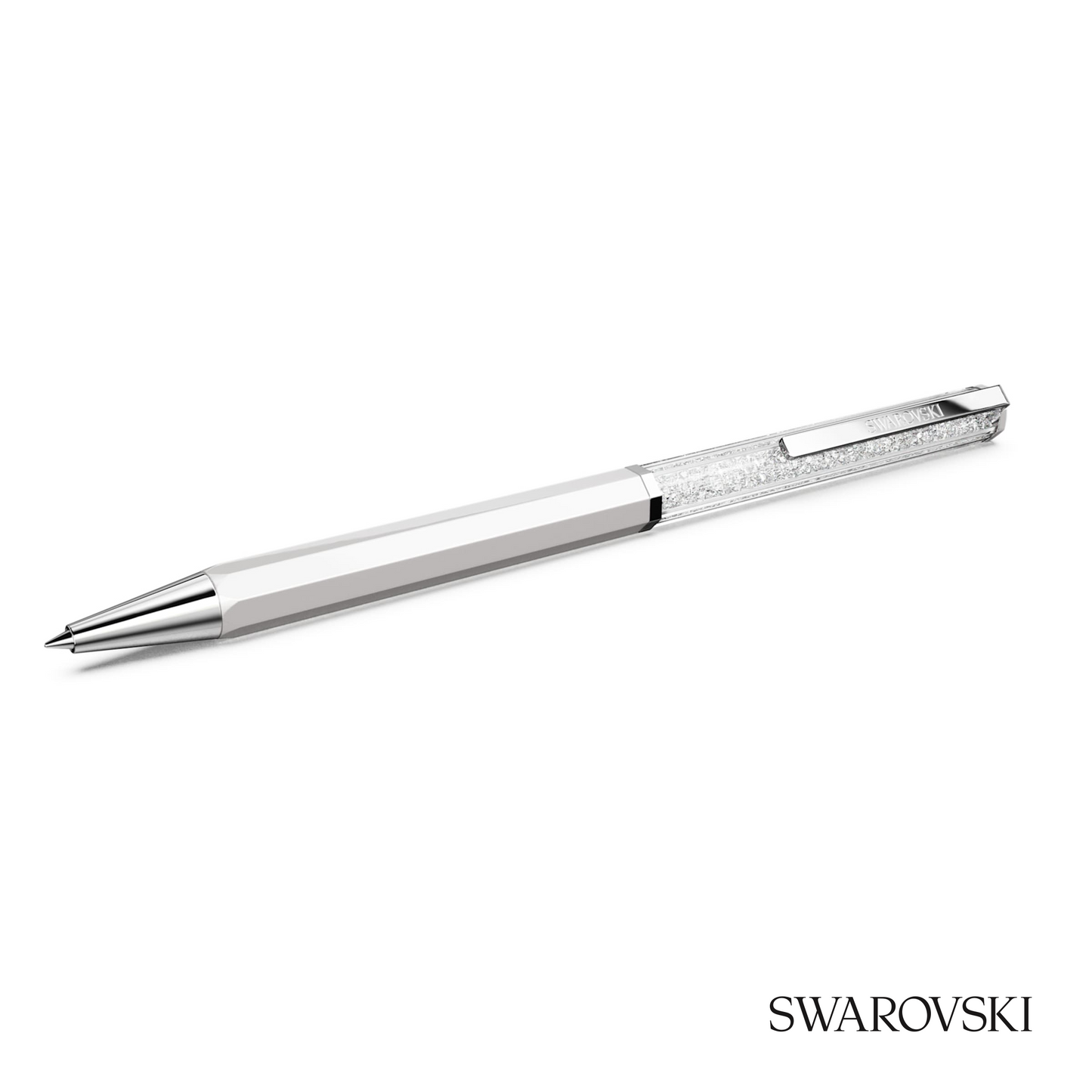 Swarovski Crystalline Ballpoint Pen, White Lacquered, Crystals / Chrome Plated / Lacquered