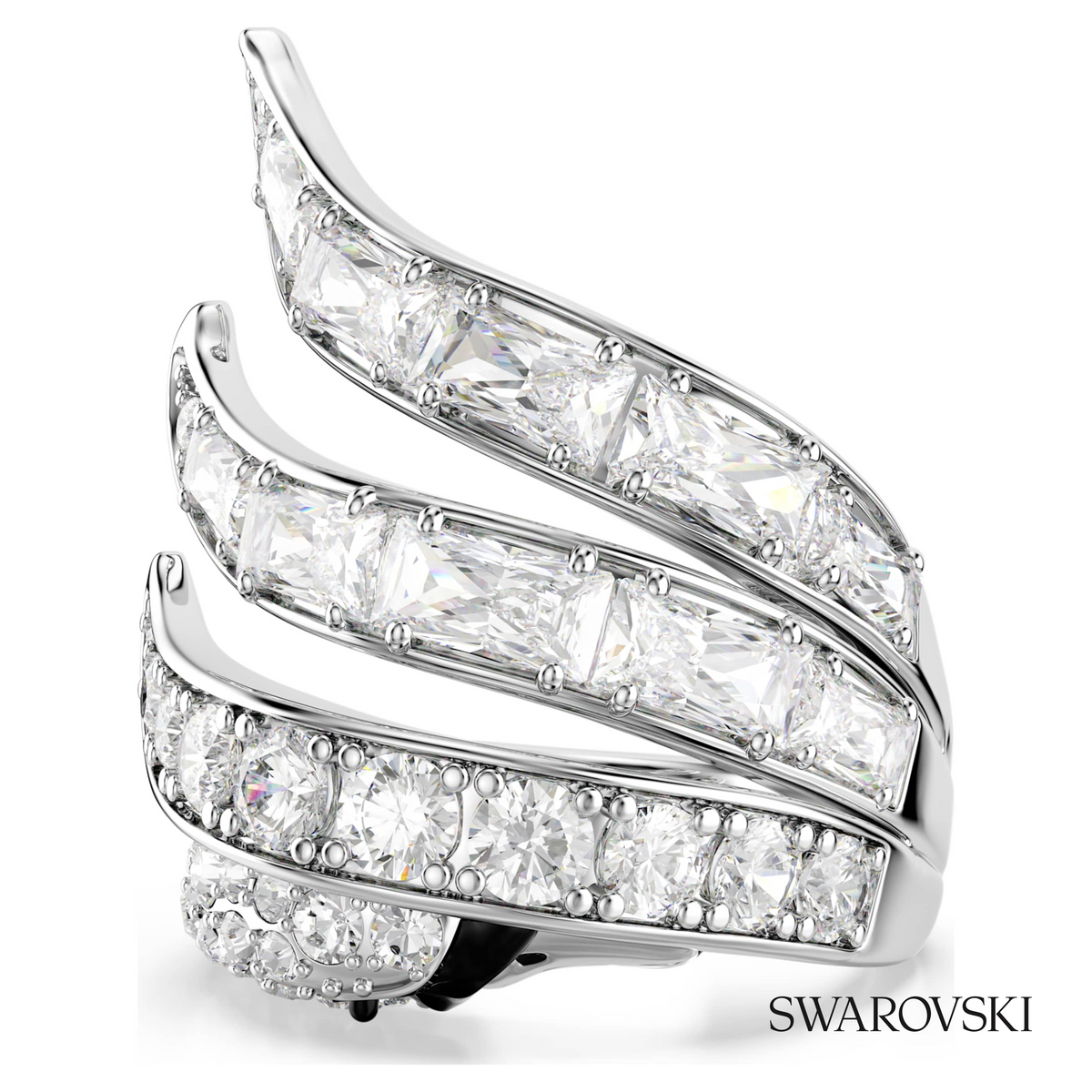 Vienna cocktail ring, Mixed cuts, Swan, White, Rhodium plated – item 5762206