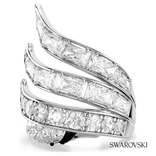 Vienna cocktail ring, Mixed cuts, Swan, White, Rhodium plated – item 5762206