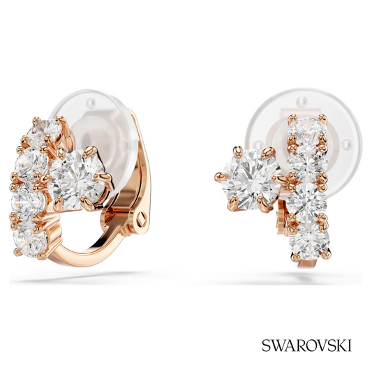 Matrix clip earrings, Round cut, White, 18K rose gold finish – item 5763822