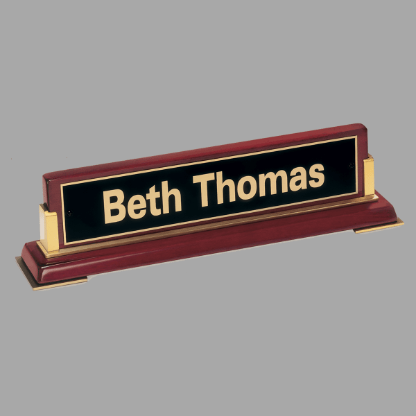 Rosewood Piano Finish Name Plate with Black Brass – item 588