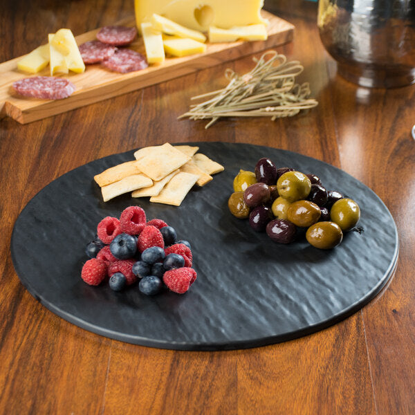 Tablecraft Frostone 13" Round Faux Slate Serving Tray – item 808MG13