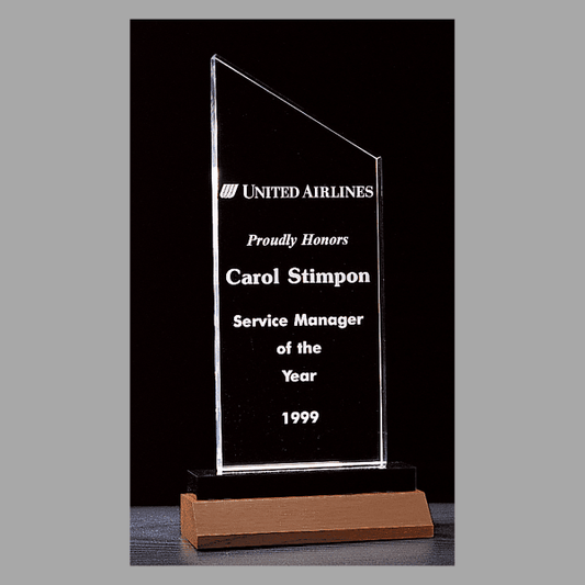 4.75" x 11.25" Zenith Series Clear Acrylic w/ Black Award – item A3111CL