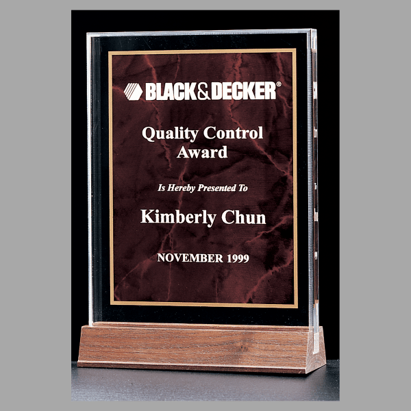 5" x 7.625" Ruby Marble Acrylic Award w/ Walnut Base – item A4157RU