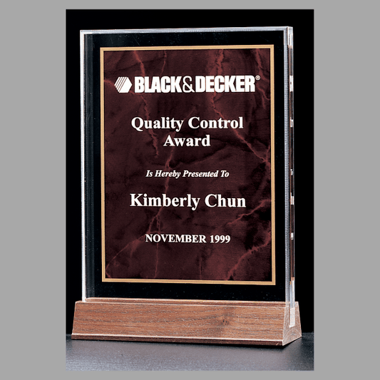 6" x 8.625" Ruby Marble Acrylic Award w/ Walnut Base – item A4268RU