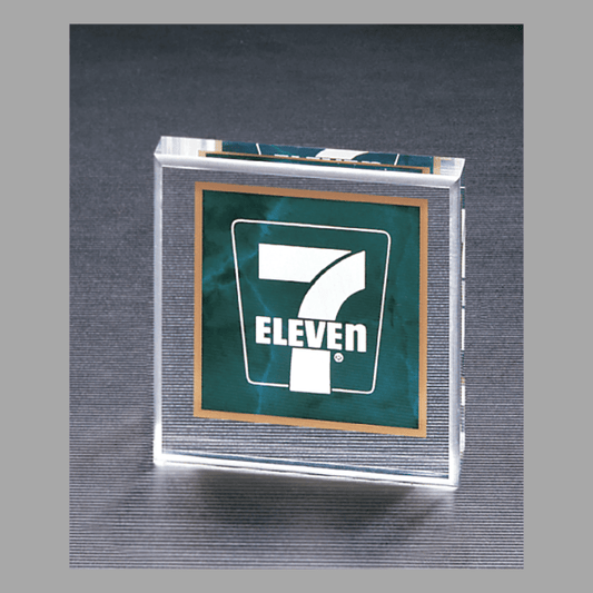 3.75" x 3.75" Emerald Marble Design Acrylic Paperweight – item A6375EM