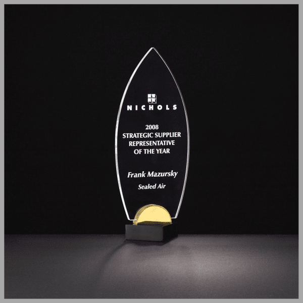 4" x 9.75" Flame Series Clear Acrylic on Black & Gold Award – item A6810