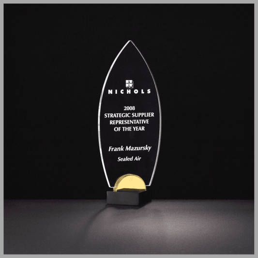 4" x 9.75" Flame Series Clear Acrylic on Black & Gold Award – item A6810
