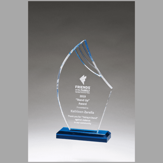 5 1/2 x 9.75" Flame Series Clear Acrylic w/ Blue Award – item A7133
