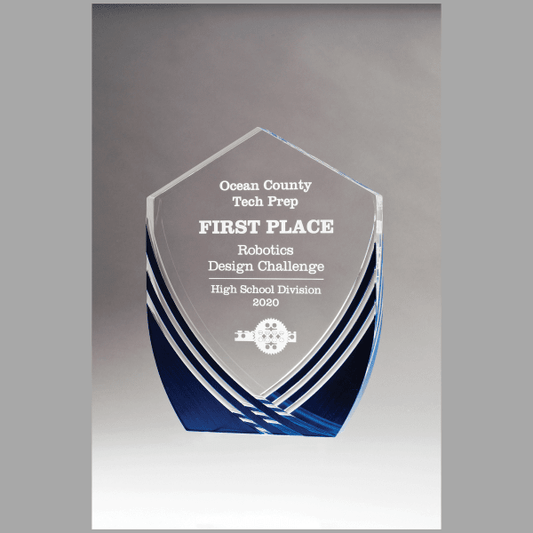 7.375" x 9.5" Shield Series Clear Acrylic w/ Score Award – item A7166