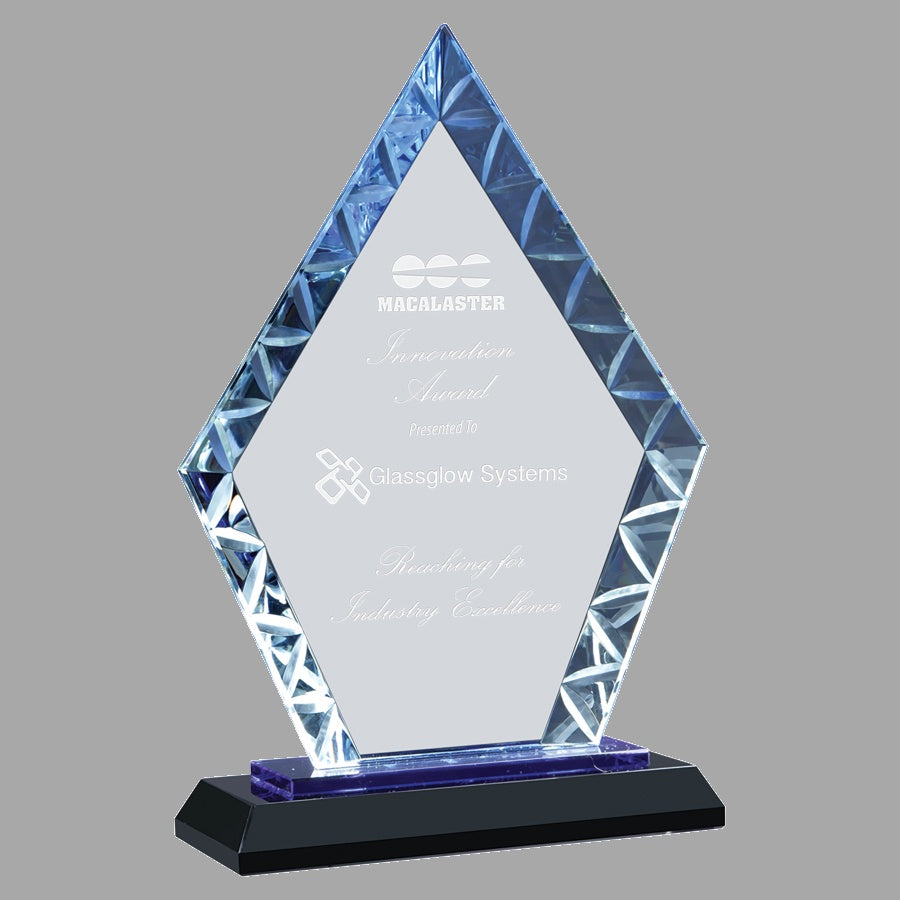 7.5" Clear Diamond Accent Glass on Blue & Black Base Award – item ACG11BU