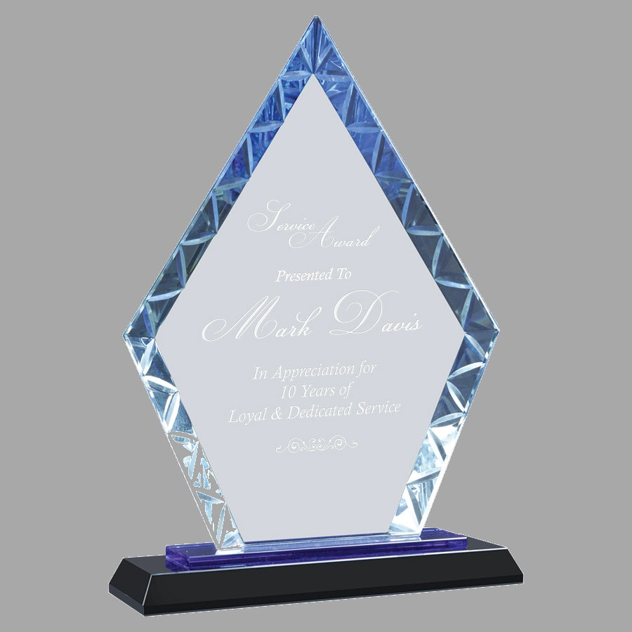 9" Clear Diamond Accent Glass on Blue & Black Base Award – item ACG13BU