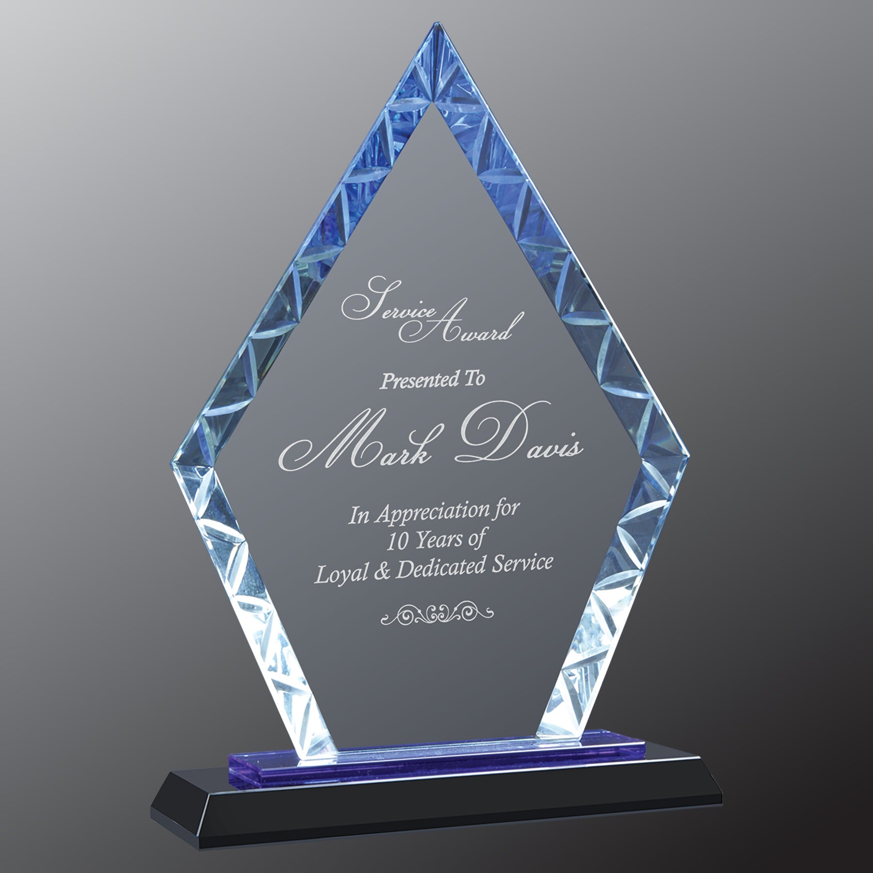 9" Clear Diamond Accent Glass on Blue & Black Base Award – item ACG13BU image 2