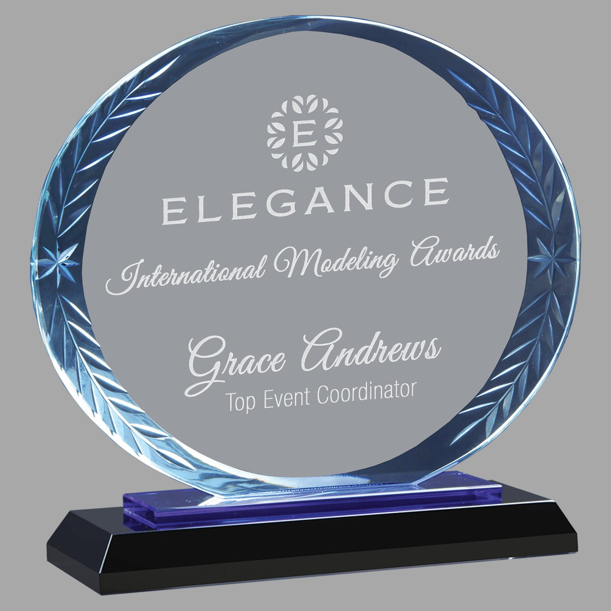 7" Clear Oval Accent Glass on Blue & Black Reflective Base — ACG43BU