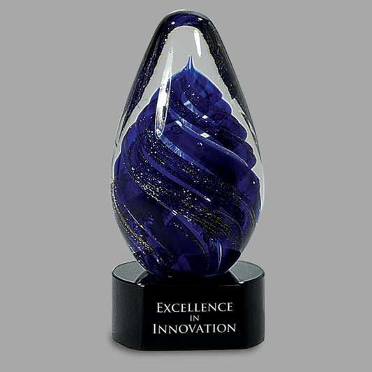 6.5" Blue Tear Drop Art Glass Award – item AGS17