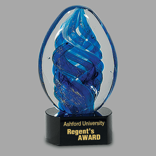 6" Blue Oval Swirl Art Glass Award – item AGS18