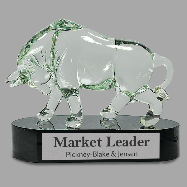 7.5" Glass Bull with Black Base Award – item AGS20