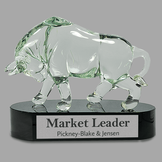 7.5" Glass Bull with Black Base Award – item AGS20
