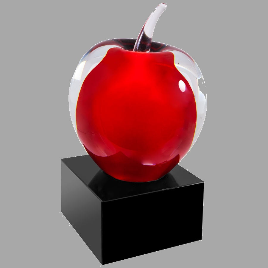 5.75" Red & Clear Glass Apple w/ Black Base Award – item AGS60