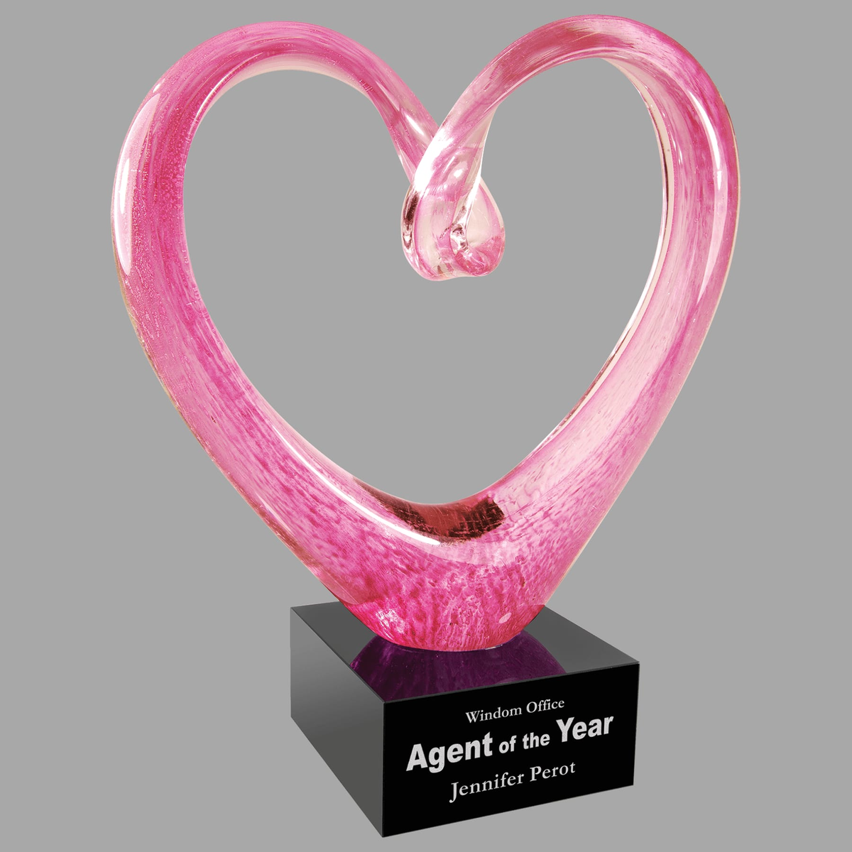 9" Pink Glass Heart with Black Base — AGS64