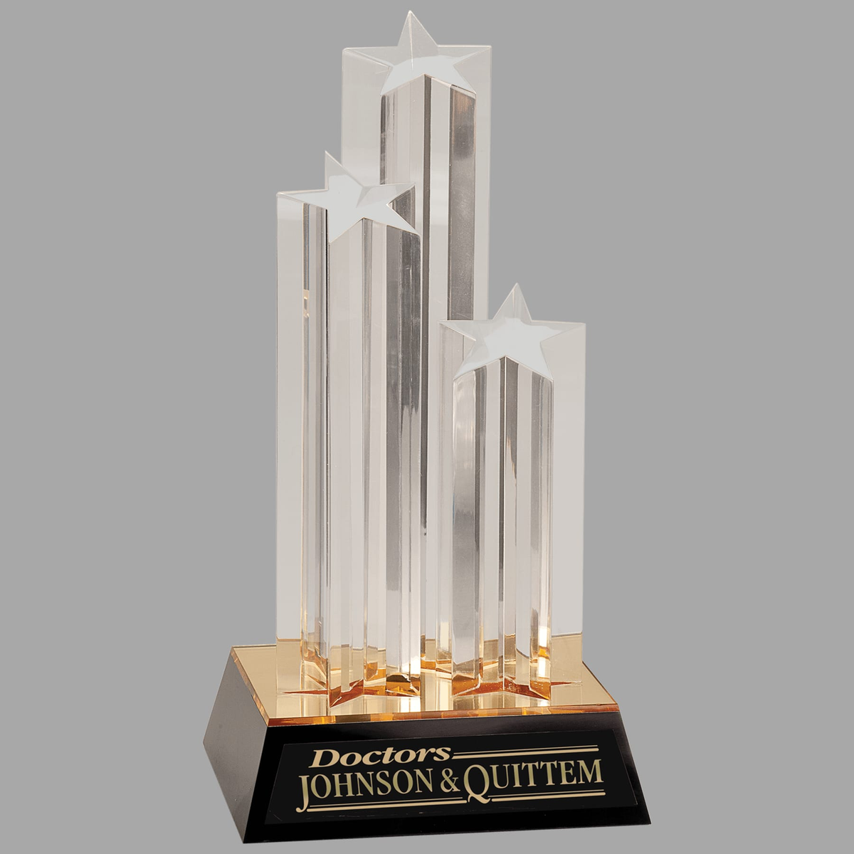 11 3/4" Clear Triple Star Column Acrylic with Gold/Black Base — ASC311