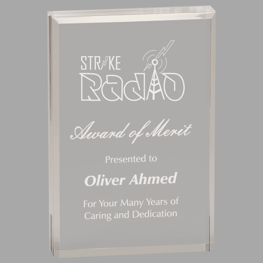 4" X 6 Clear Rectangle with Bevel Acrylic Award – item BAC021