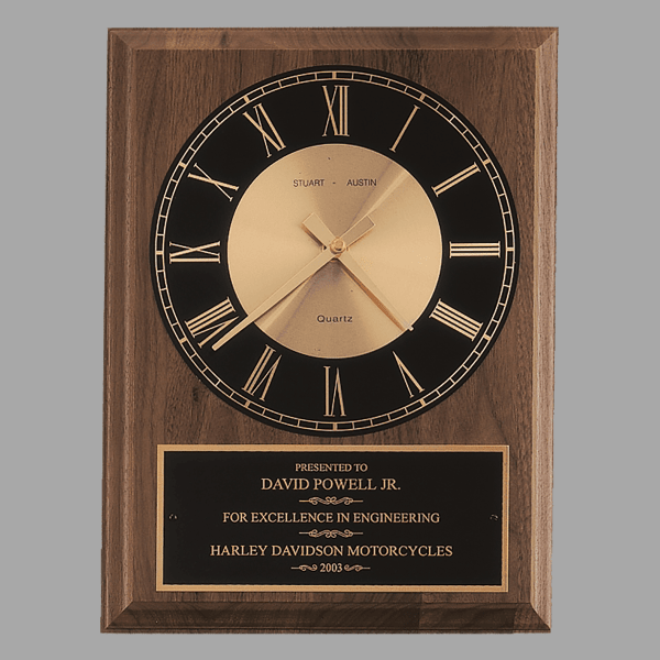 9" x 12" Walnut Quartz Clock Plaque – item BC248