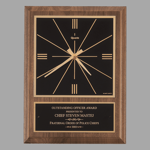 9" x 12" Walnut Quartz Clock Plaque – item BC258