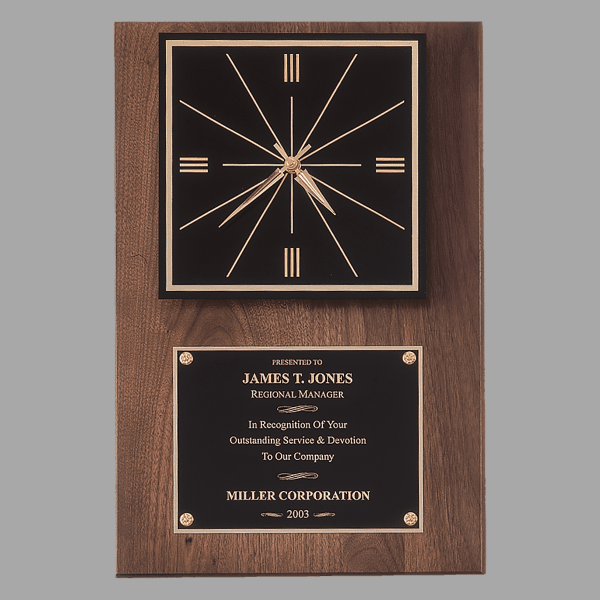 12" x 18" Walnut Quartz Clock Plaque – item BC52