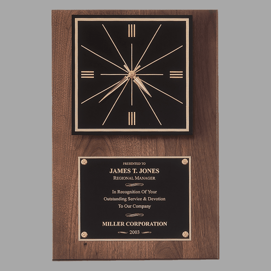 12" x 18" Walnut Quartz Clock Plaque – item BC52
