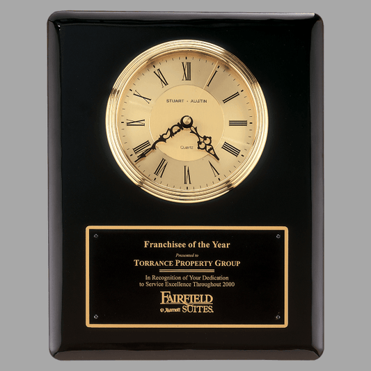 10.5" x 13" Black Quartz Clock Plaque – item BC55