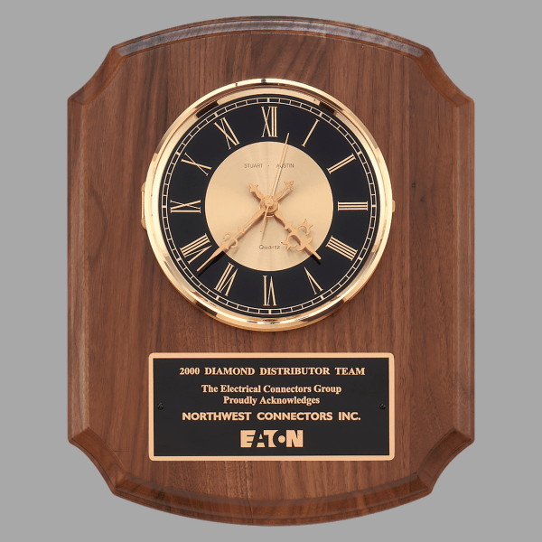 10.5" x 13" Walnut Quartz Clock Plaque – item BC828