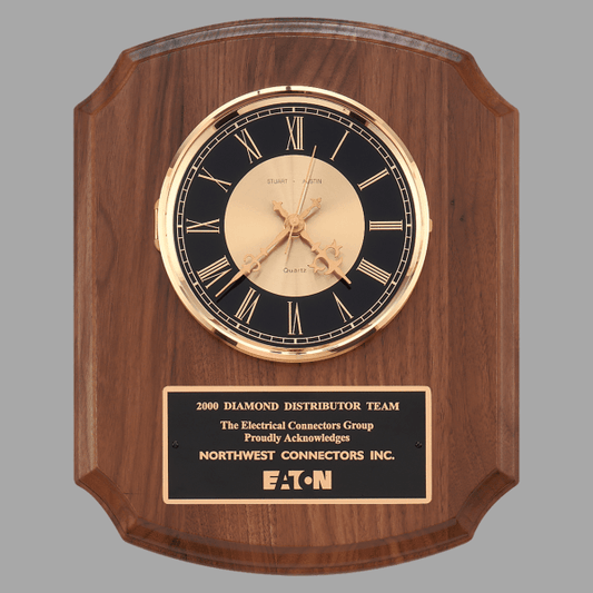 10.5" x 13" Walnut Quartz Clock Plaque – item BC828