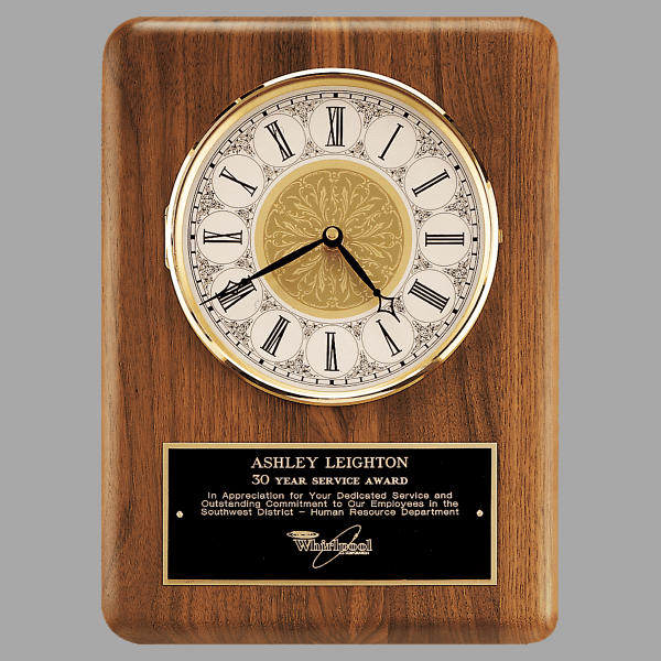 11" x 15" Walnut Quartz Clock Plaque – item BC888